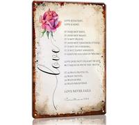 RNUMLIGH Metal Tin Sign 1 Corinthians 13 4-8 Love Is Patient Never Fails Scripture Wall Decor for Kitchen 8 X 12 in