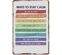 RNUMLIGH Metal Wall-Art Vintage Motivational Poster Ways To Stay Calm for Mental Health Aluminum Sign Home Decor 8 X 12 in