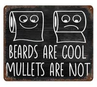 RNUMLIGH Minimalist Beard Metal Tin Sign Beards Win Mullets Lose Simple Typography Plaque for Dorm Room Kitchen 8 X 12 in