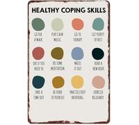 RNUMLIGH Motivational Mental Health Sign Healthy Coping Skills Aluminum Metal Wall-Art for Counseling Office Home 8 X 12 in