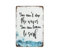 RNUMLIGH Motivational Surf Quote Vintage Metal Tin Sign You Can't Stop The Waves But Can Learn To Retro Wall Decor 8 X 12 inch