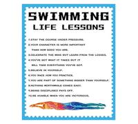 RNUMLIGH Motivational Swimming Sign Life Lessons Metal Tin Plaque Wall-Art for Pool Room Swimmer Gift 8 X 12 in