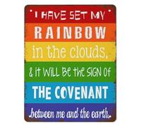 RNUMLIGH Noahs Ark Rainbow Promise Metal Sign Gods Bible Covenant Vintage Tin Plaque For Sunday School Playroom Decor 8 X 12 inch