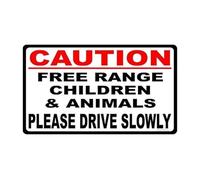RNUMLIGH Novelty Slow Down Neighbor Sign Vintage Metal Tin Plaque Caution at Play Drive Slowly Humor for Suburban Yard Home 8 X 12 inch