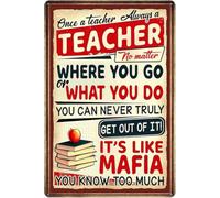 RNUMLIGH Once A Teacher Always A Vintage Metal Tin Sign Retro Plaque Gift Classroom Wall Decor 8 X 12 in