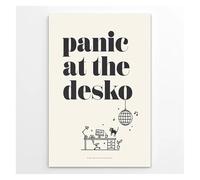 RNUMLIGH Panic at the Desko Minimalist Poster, Funny Office Quote in Black & White for Cubicle, Desk & Home Wall Decor(Framed,08x12inch(20x30cm))