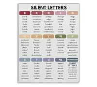 RNUMLIGH Phonics Poster Silent Letters Learning Chart Canvas Wall-Art for Classroom Tutoring Center(Unframed,12x18inch(30x45cm))