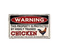 RNUMLIGH Property Protected by Chickens Metal Tin Sign Vintage Funny Farm Warning for Garage Shed Farmhouse 8 X 12 inch