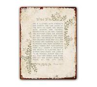 RNUMLIGH Proverbs 31 Strength and Dignity Vintage Floral Metal Tin Sign Womens Inspirational Wall-Art for Home Living Room 8 X 12 inch