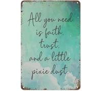 RNUMLIGH Retro Faith Trust Quote Tin Sign Wall Decor 8 X 12 in | Easy with nails tape rope four corner round holes metal sign