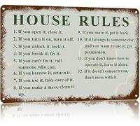RNUMLIGH Retro Family Rules Tin Sign Funny Household Commandments Aluminum Wall Plaque for Open Concept Great Room Dining Area Farmhouse Cottage Hanging 8 X 12 inch
