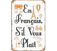 RNUMLIGH Retro Metal Plaque En Francais S Il Vous Plait French Teacher Foreign Language Vintage Tin Sign Man Cave Garage Bar Decor 8 X 12 in
