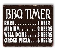 RNUMLIGH Retro Outdoor Decor Funny BBQ Timer Tin Sign Vintage Grilling Metal for Backyard Patio Kitchen Man Cave Garage 8 X 12 in