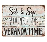 RNUMLIGH Retro Veranda Time Sit Sip Metal Tin Sign Relaxing Wall Plaque For Porch Patio Balcony Garden Cafe Sunroom 8 X 12 inch