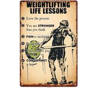 RNUMLIGH Retro Weightlifting Wall Decor Tin Sign 8 X 12 in | Easy with nails tape rope four corner round holes metal sign