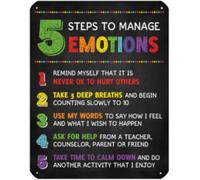 RNUMLIGH School Counselor Mental Health Decor 5 Steps To Manage Emotions Metal Tin Sign Teacher Classroom Wall 8 X 12 in