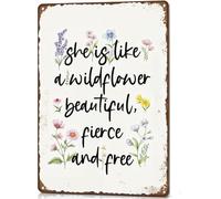 RNUMLIGH She Is Like A Wildflower Beautiful Fierce and Birthday Party Shower Vintage Metal Tin Sign Boho Wall Decor 8 X 12 in