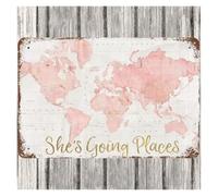 RNUMLIGH She Is On Her Way World Map Background Floral Metal Sign For Women Empowerment Wall Decor Office Cubicle College Dorm Entryway 8 X 12 inch
