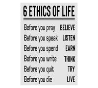 RNUMLIGH Six Ethics of Life Poster Motivational Inspirational Wall-Art with Quotes for Teens Teenagers Room Bedroom Dorm or Office Decor(Unframed,12x18inch(30x45cm))