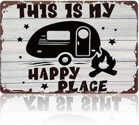 RNUMLIGH This Is My Happy Place Sign Funny Camper Vintage Metal Tin Wall-Art for Living Room Office Bedroom Cafe 8 X 12 in