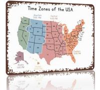 RNUMLIGH Time Zones Aluminum Metal Sign Vintage Map Poster Wall Decor for Office Study Room Home Bar Retro Geographic Art 8 X 12 inch