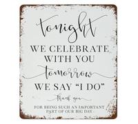 RNUMLIGH Tonight We Celebrate Tomorrow Say I Do Metal Sign Vintage Tin Wall-Art Wedding Dinner Retro Decor for Kitchen Living Room Bedroom Bar Cafe 8 X 12 in