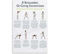 RNUMLIGH Traditional Qi Gong Art Poster - 8 Brocades Exercises to Balance Mind Body, Wall Print for Home Sanctuary(Unframed,08x12inch(20x30cm))