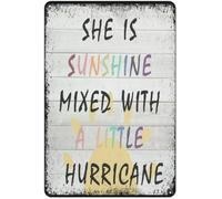 RNUMLIGH Trendy Tin Sign She Is Sunshine Mixed With A Little Hurricane Boho Decor Nursery Playroom Desk Shelf Table 8 X 12 in