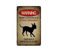 RNUMLIGH Vintage Funny Dog Warning Sign Protected by Chihuahua Metal Tin for Yard Garden Garage Wall 8 X 12 inch