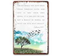 RNUMLIGH Vintage Gift Tin Sign Ephesians 2 8 9 By Grace You Have Been Saved Metal Wall-Art Decor X 12 in