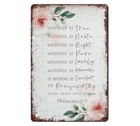 RNUMLIGH Vintage Inspirational Sign Metal Tin Retro Whatever Is True Quote Wall Decor for Home Office Living Room or Study (8 X 12 inch)