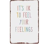 RNUMLIGH Vintage Its OK To Feel Your Feelings Sign Rustic Aluminum Metal Wall-Art for Self Care Home Bedroom Decor 8 X 12 in