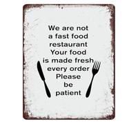 RNUMLIGH Vintage Metal Sign We Are Not Fast Food Your Meal Made Fresh Every Order Retro Kitchen Wall Decor Home Restaurant Cafe Bar Tin 8 X 12 inch
