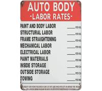 RNUMLIGH Vintage Metal Tin Sign Auto Body Shop Labor Rates Wall-Art for Cafe Bar Pub Home Garage 8 X 12 in