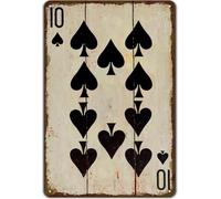 RNUMLIGH Vintage Poker Spade Ten Card Metal Tin Sign for Man Cave Home Cafe Pub Bar Basement Wall Hanging 8 X 12 in