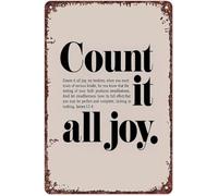 RNUMLIGH Vintage Scripture Quote Tin Sign Count It All Joy Art Deco Style for Home Office Wall Decor (8 X 12 in)