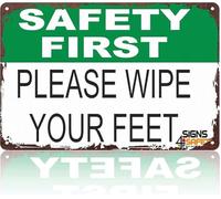 RNUMLIGH Vintage Tin Sign First Wipe Your Feet Funny Retro Metal for Entrance Hallway Bathroom 8 X 12 in