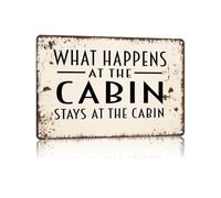 RNUMLIGH Vintage Tin Sign with Classic Cabin Stays at Saying Funny Rustic Plaque for Hunting Lodge Porch Barn Outdoor Indoor Wall 8 X 12 inch