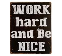 RNUMLIGH Vintage Work Hard And Be Nice Metal Tin Sign Retro Inspirational Wall-Art for Office Bar Home 8 X 12 in
