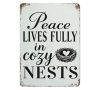 RNUMLIGH Weathered Peace Fully In Nest Metal Tin Sign Rustic Home Wall Plaque For Cottage Lake House Cabin Bunk Room 8 X 12 inch