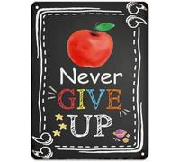 RNUMLIGH Welcome Back Metal Sign First Day of School Never Give Up Rainbow Balloon Colored Pencil Doodle Rustic Wall Hanging Teacher 8 X 12 in