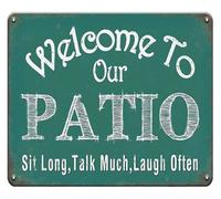 RNUMLIGH Welcome To Our Patio Metal Sign Classic Outdoor Decor For Front Door Backyard Porch Garden Wall-Art Vintage Tin Plaque 8 X 12 inch