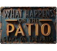 RNUMLIGH What Happens On The Patio Stays On The Vintage Metal Sign Funny Outdoor Wall Decor Plaque 8 X 12 in