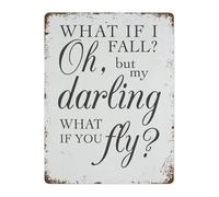 RNUMLIGH What If I Fall But If You Fly Metal Tin Sign Vintage Rustic Wall-Art Inspirational Quote Decor for Nursery or Room 8 X 12 inch