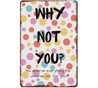RNUMLIGH Why Not You Empowering Question on Vintage Polka Dot Metal Wall-Art for Living Room Office or Study 8 X 12 in