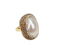 RNUMLIGH With Golden Crystal Ring Adjustable Pearl Ring Women Party Gifts