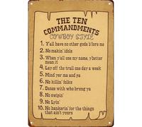 RNUMLIGH Witty Ten Commandments Cowboy Style Metal Tin Sign Wall-Art for Kitchen Bathroom Farm Yard Bar Garage Man Cave 8 X 12 in