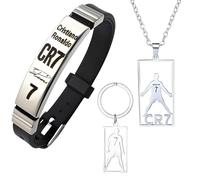 RNXSIB Juego de accesorios de fútbol 3 piezas CR7, pulsera, collar y llavero, elegante y sencillo