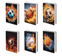 Rnyleeg Juego de 6 fundas de tela elástica para libros, diseño deportivo, fútbol, béisbol, reutilizable, protector de tapa blanda para suministros escolares