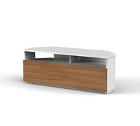 RO&CO Sonorous TRD100-WHWN | Mueble TV Esquinero Blanco 100 cm | Puerta Abatible Nogal | Diseño Moderno para Salón | Almacenamiento Oculto | Soporta hasta 40 kg | Mueble TV de Esquina.